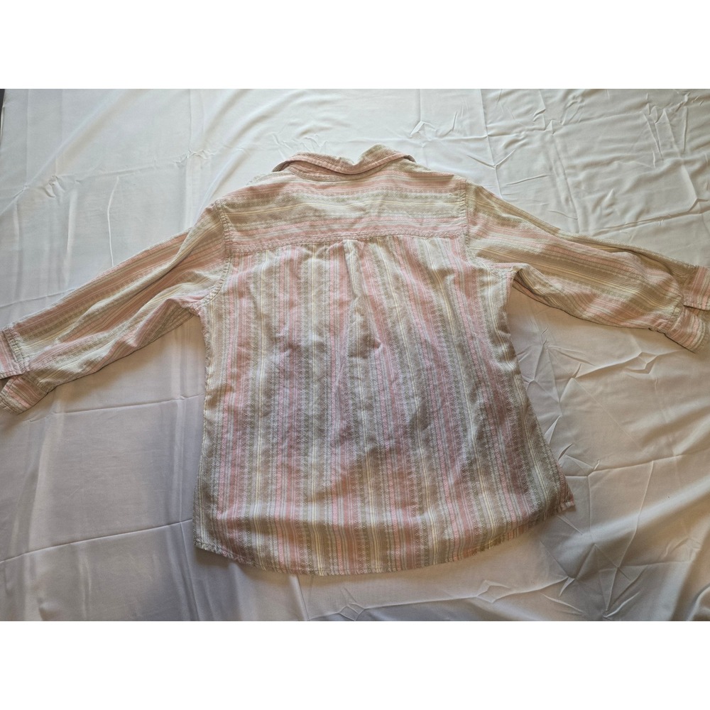 Dressbarn Womens Button Down Shirt Pink Beige Striped Long Sleeve Cotton Large - Picture 7 of 7